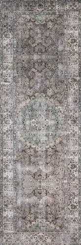 Vista 6 de Loloi - Tapete decorativo de pelo corto sala de estar, suave duradero, colección Layla, estampado envejecido retro, no desprende pelo, fácil Gris