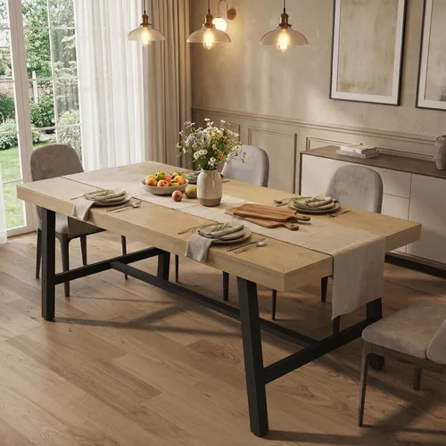 Vista 10 de Mesa de comedor ovalada de madera para 4-8 con base de pedestal doble, muebles de cocina