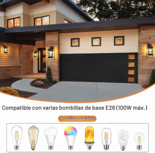Vista 5 de BesLowe Paquete de 2 lámparas de pared para exteriores, luces de porche Negro