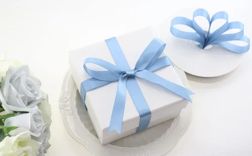 Vista 7 de Cinta azul polvorienta de 5/8 pulgadas, cinta de satén azul polvoriento, cinta de boda para envolver regalos, cinta de regalo, cinta sedosa