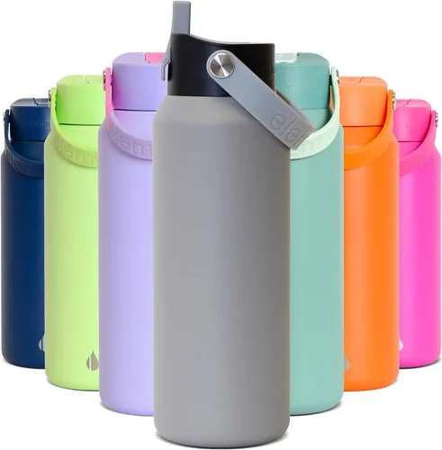 Vista 34 de Elemental Botella de agua aislada de 24 onzas con popote, botellas de agua con núcleo de acero inoxidable 100% a prueba de fugas para viajes, Beige