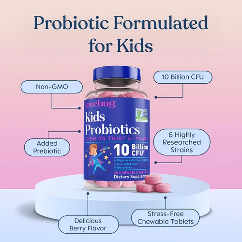 Vista 4 de LOVEBUG - Probióticos para niños – Gomitas masticables con fibra prebiótica para niños de 4 años en adelante, suplemento diario para la salud