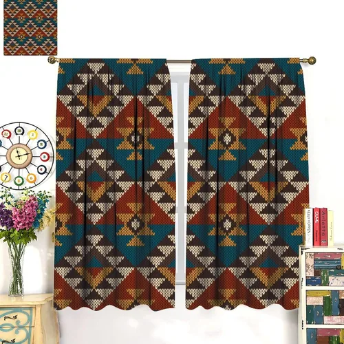 Vista 140 de Cortinas con patrón geométrico tribal, estilo suroeste, azteca, rústico, occidental, nativo americano, opacas, con bolsillo para barra, decoración