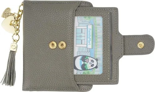 Vista 4 de Mini cartera plegable de cuero suave con protección RFID, para mujer, con funda para tarjeta, con ventana de identificación, monedero