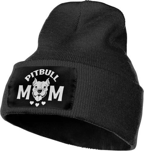 Vista 2 de V LONVOY Pitbull Mom - Gorro de punto de invierno para hombres y mujeres, gorro de punto acanalado para uso diario, color negro, Negro