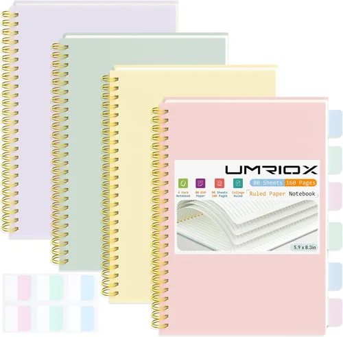 Vista 9 de Umriox Cuaderno Pequeño en Espiral, Paquete de 4 Cuadernos de Espiral Punteado A5 de 5.9" x 8.3" Papel de Cuadrícula de Puntos 160 Páginas, Cuaderno