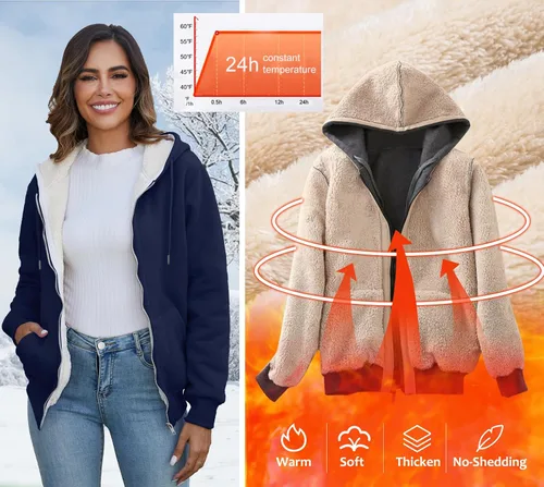Vista 2 de Flygo Sudaderas con capucha de invierno para mujer, con cremallera, forro polar y forro de sherpa