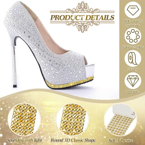 Vista 3 de Meanplan 15 rollos de tiras de cinta autoadhesivas con diamantes de imitación de cristal, brillantes, brillantes, colores mezclados, rollo de cinta