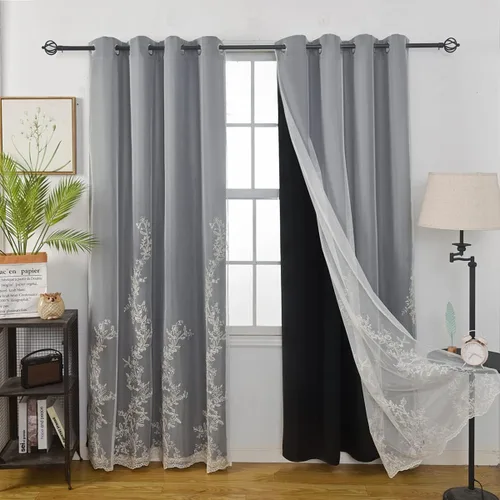 Vista 14 de GYROHOME Cortinas de doble capa con tul blanco bordado traslúcido, mezcla y combina cortinas de oscurecimiento de la habitación, cortinas con Beige
