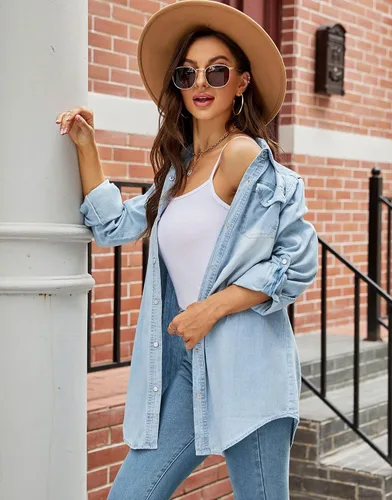 Vista 4 de Kedera Blusa clásica de manga largaenrollable para mujer, con botones y botones