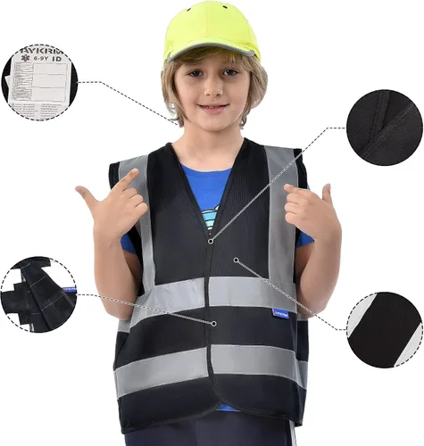 Vista 3 de AYKRM Chaleco de alta visibilidad para niños chaleco de seguridad reflectante de alta visibilidad