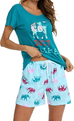 Vista 30 de ENJOYNIGHT - Conjunto de pantalones cortos de pijama para mujer, pijamas de algodón para verano, ropa de dormir con bolsillos Negro