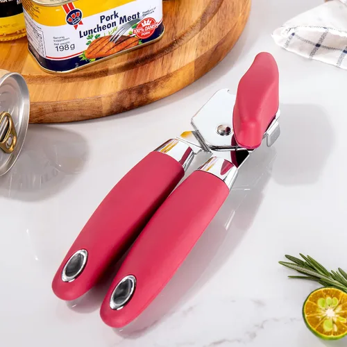 Vista 7 de TJ POP - Abrelatas manual, abrelatas de mano resistente, borde liso, perilla de fácil giro, con abrebotellas, accesorios de cocina, color rojo