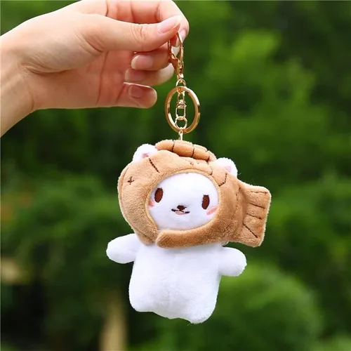 Vista 3 de Señora Niña Lindo Peluche PP Algodón Desmontable Taiyaki Sombrero Gato Llavero De Peluche Creativo Llavero De La Mochila Colgante Llavero