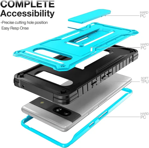 Vista 3 de FITO Funda para Google Pixel 7A, funda de doble capa a prueba de golpes resistente con soporte integrado, sin protector de pantalla (azul)