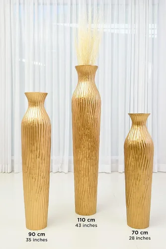 Vista 2 de Leewadee - Jarrón grande dorado para decoración del hogar - Jarrón de piso de madera de 26 pulgadas de alto, decoración rústica de granja, soporte