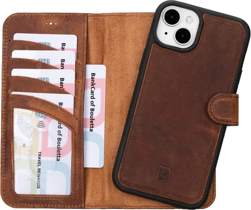 Vista 10 de BOULETTA Magsafe - Funda para iPhone 15 compatible con cuero de grano completo, magnética, desmontable, cartera para teléfono (2 en 1), 4 tarjeteros