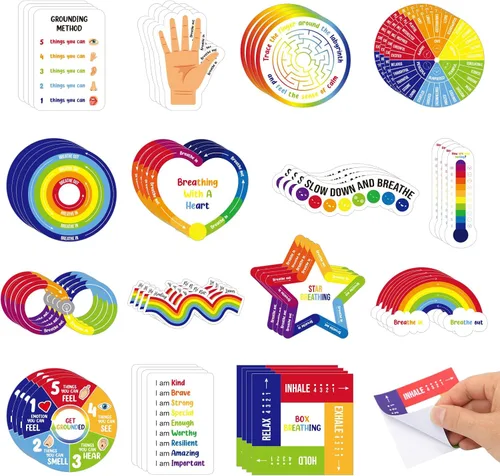 Vista 8 de Tenceur 60 piezas calcomanías sensoriales adhesivas con citas inspiradoras, alivio de la atención plena, artículos anti estrés, suministros