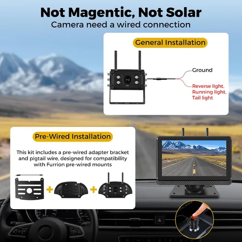 Vista 3 de Cámara de respaldo inalámbrica para camión RV, monitor HD IPS de 7 pulgadas, sistema de cámara inalámbrica digital + visión nocturna IR impermeable