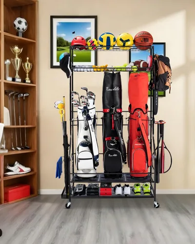 Vista 7 de FHXZH Golf Bags Storage Garage Organizer - Stand for Single Golf Bags, Clubs, and Equipment Accessories with Wheels