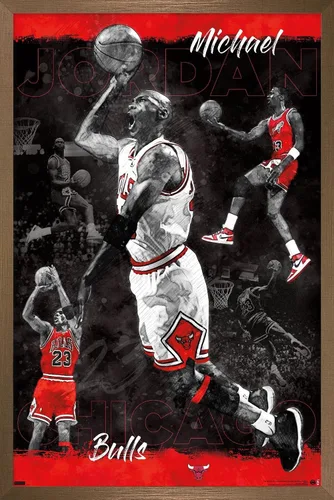 Vista 15 de Trends International Michael Jordan - Póster de pared de bosquejo, 14.725 x 22.375 pulgadas, versión enmarcada de madera de granero Versión