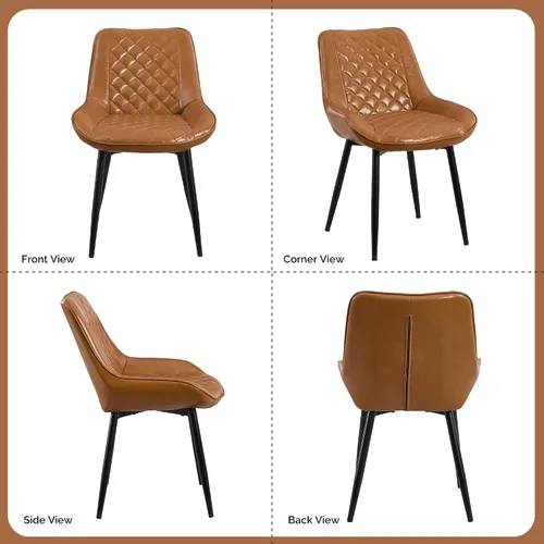 Vista 3 de Silla de Comedor, Sillas de Comedor Modernas con Cojines Gruesos, Sillas de Comedor y Cocina Tapizadas en Cuero Sintético con Patas Metálicas Marrón
