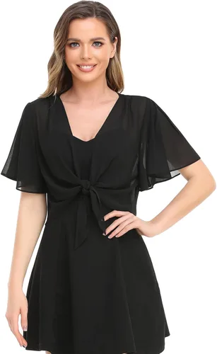 Vista 4 de Chal de gasa para mujer, con lazo frontal abierto, cárdigan para vestido de noche