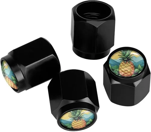 Vista 23 de Wolf - Tapones de válvula de neumático con bandera americana, tapas de válvula de neumático de aluminio negro, cubiertas universales
