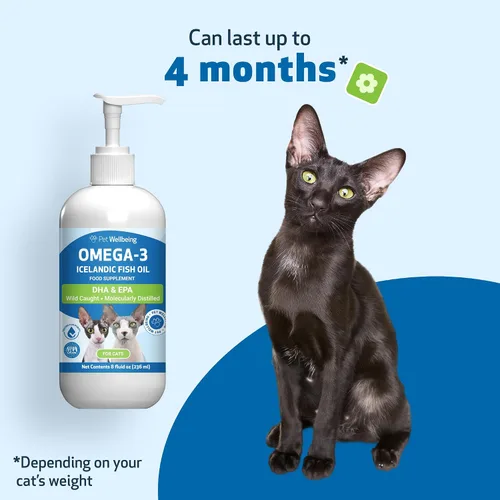 Vista 8 de Pet Wellbeing Aceite de pescado islandés omega-3 para gatos, pescado capturado en la naturaleza, pescado de agua fría, piel y pelaje saludables