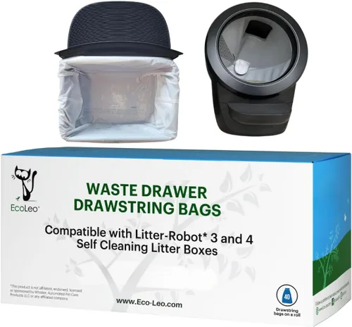 Vista 5 de EcoLeo, Compatible con Litter-Robot 4 y 3, bolsas de basura con cordones, gruesas, para cajones automáticos de basura (20 unidades)