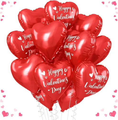 Vista 10 de Globos de corazón azul, dorado y blanco, 18 pulgadas, globos de papel de aluminio azul bebé y crema, 12 piezas, globos de helio en forma de corazón