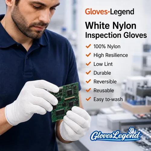 Vista 4 de Guantes de inspección de nylon blancos para la joyería, moneda, reloj y manejo de arte