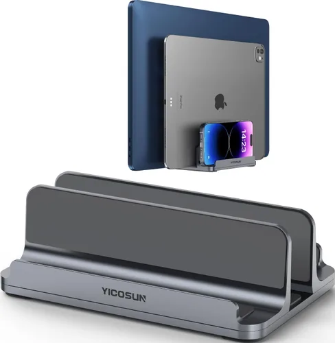 Vista 10 de YICOSUN Soporte vertical de aluminio para laptop para escritorio, base de ancho ajustable para MacBook, Surface, Samsung, HP, Dell de hasta 17.3