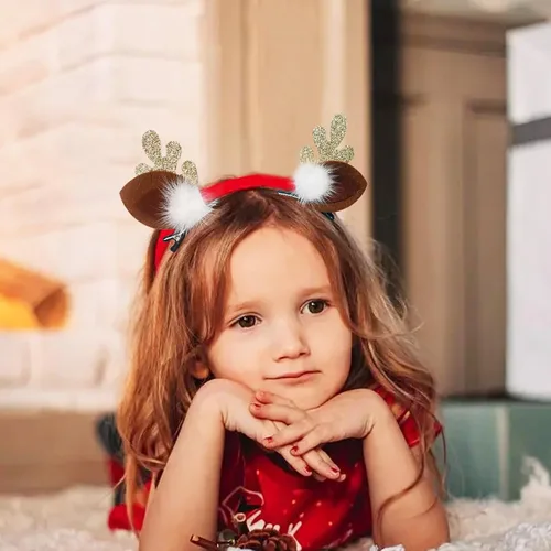 Vista 4 de Lindos accesorios de Navidad para el cabello, 2 pares de cuernos de reno, orejas de clip para el cabello, horquilla para tocado para fiesta