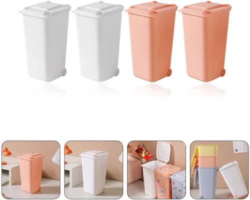 Vista 8 de GANAZONO Mini basurero de escritorio con tapa, organizador pequeño para bolígrafos, almacenamiento compacto de mesa, 6.29 x 3.93 x 2.55 pulgadas