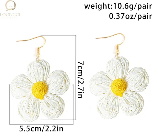 Vista 2 de Locrccl Aretes colgantes de ratán envueltos en paja de rafia para mujer, aretes de ratán para vacaciones de verano, esenciales para playa, aretes