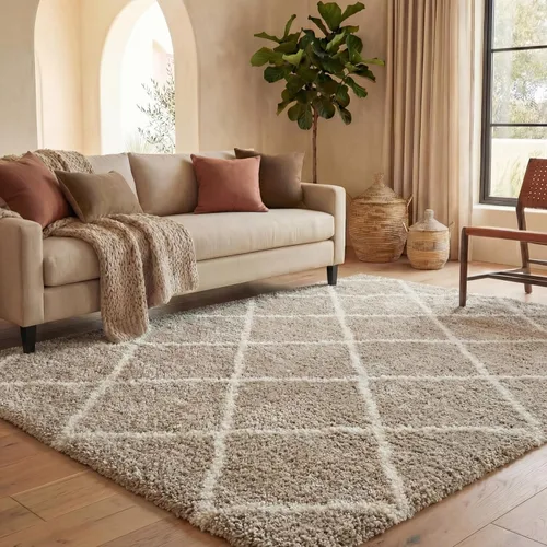 Vista 129 de SAFAVIEH Hudson Shag Collection - Alfombra decorativa de 2 x 3 pies, color beige y marfil, diseño moderno de enrejado, no desprende pelusa