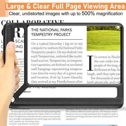 Vista 2 de AKKYCVS - Lupa de 5 aumentos de página completa para leer, lupa rectangular ligera proporciona una gran área de visualización de páginas de libros