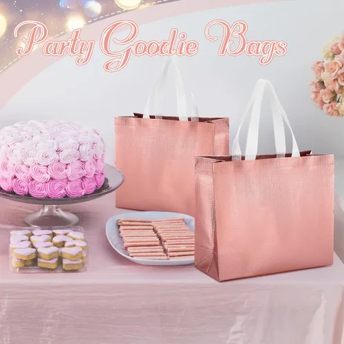 Vista 6 de Paquete de 72 bolsas de regalo reutilizables con asas, brillantes, reutilizables, bolsas de comestibles, bolsas de mano para boda, dama de honor