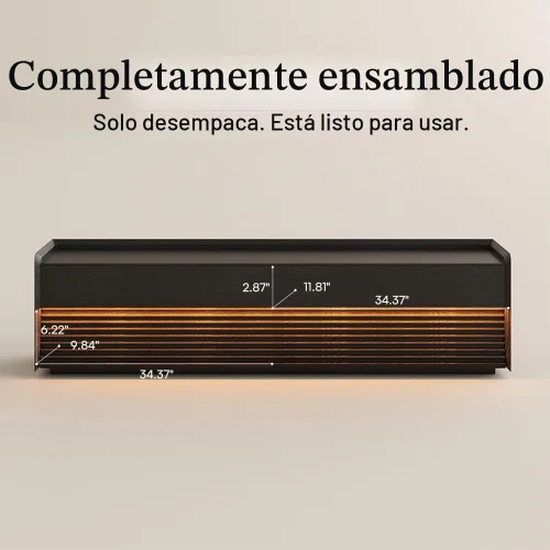 Vista 3 de POVISON Soporte de TV moderno de mediados de siglo totalmente ensamblado con luces LED ajustables, consola multimedia de madera, centro de Negro