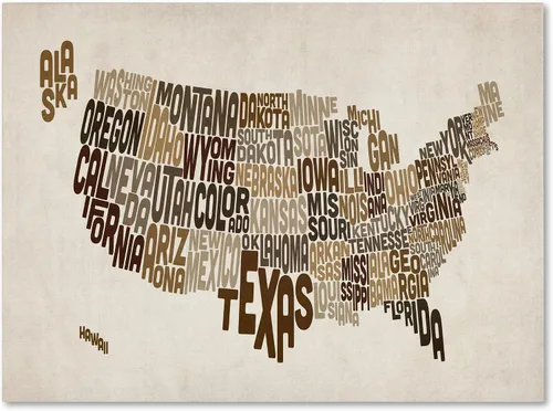 Vista 11 de Trademark Fine Art - Lienzo decorativo con mapa de texto de Estados Unidos