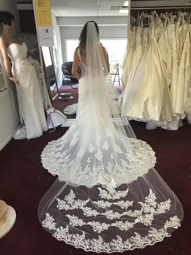 Vista 3 de MisShow Velo de novia de boda con borde de encaje blanco marfil con peine