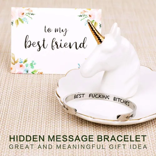 Vista 3 de DUMBEN Pulsera con mensaje oculto, regalos significativos para mujeres, regalos para grandes amigas, joyas de amistad únicas, regalos de cumpleaños