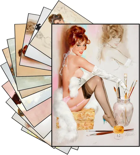 Vista 14 de PIXILUV 12 x Mini Pósters Sin Marco ~ Mascotas Juguetonas y Glamour: Bellezas Vintage Pin-Up con Gatos, Perros y Compañeros Traviesos en Alegres