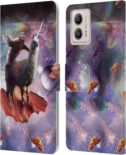 Vista 9 de Head Case Designs Officially Licensed Random Galaxy Cat & Electric Pancakes Space Llama Leather Book Wallet Case Cover Compatible with Motorola Moto
