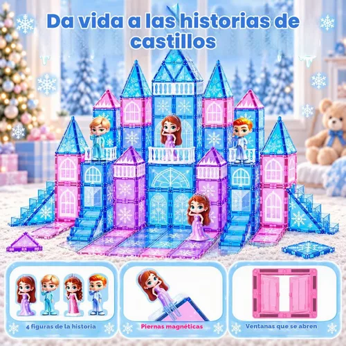 Vista 3 de GobiDex Juego de castillo de princesa de azulejos magnéticos de 100 piezas Multicolor