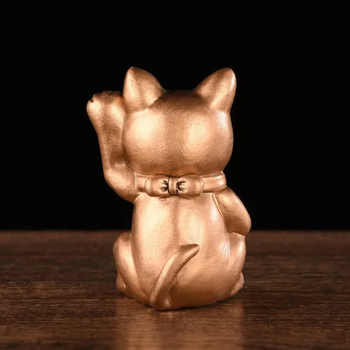 Vista 6 de BRABUD Estatua de gato de la suerte de Fengshui de resina que atrae riqueza adornos decoración de escritorio de oficina en casa 3.5 pulgadas (H)
