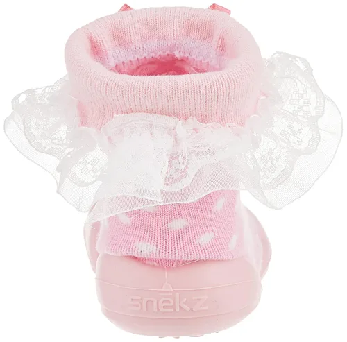 Vista 3 de Nuby Snekz - Zapatos cómodos de suela de goma para primeros pasos, lunares rosados, talla S, 7-14 meses