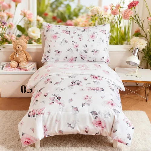 Vista 17 de PERFEMET Juego de cama de 4 piezas para niños pequeños con edredón de autos para niños, reversible, ligero, vehículos azules, juego de cama