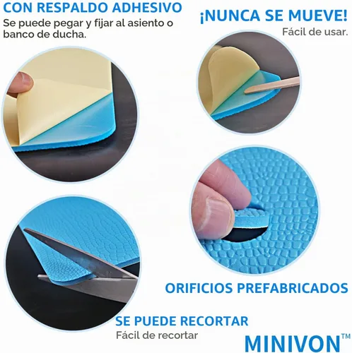 Vista 2 de Alfombrilla antideslizante para taburete de ducha, almohadilla para silla de ducha con respaldo adhesivo, cojín impermeable de secado rápido